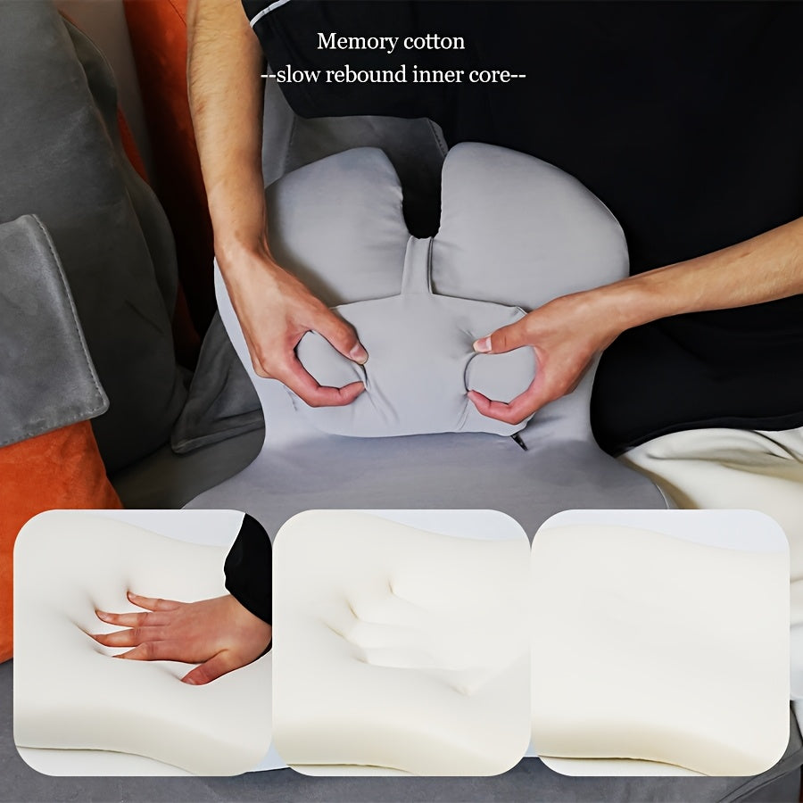 Ergonomic Memory Foam Office Chair Cushion – Lumbar Support for Car Seats, Relaxing Waist Pillow with Soft Non-Woven Fabric Cover, Prevents Collapse & Postpartum Discomfort, Available in Gray/Pink/Blue/Black