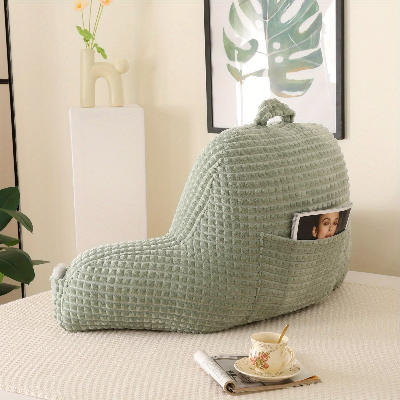 Ergonomic Waist Support Pillow, Lumbar Pillow, Back Support Pillow, Striped Reading Pillow Waist Pad 2-in-1, Washable Pillowcase with Armrests and Storage Bag, Suitable for Office, Bed, Sofa, Desk, Recliner Chair, Vehicle