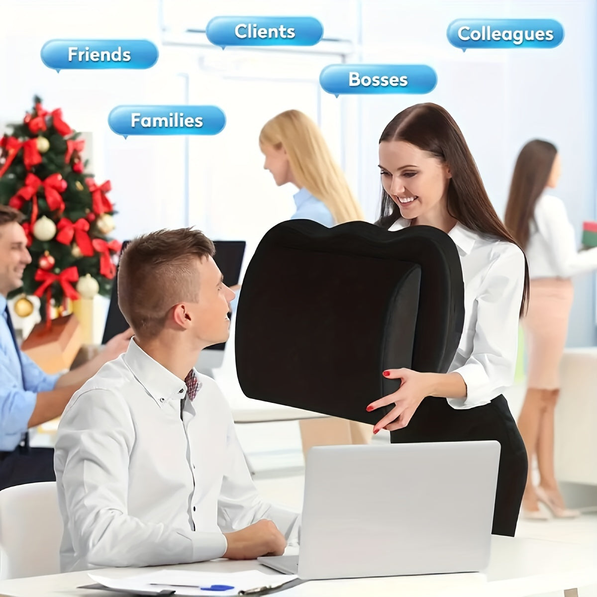 2pcs/set of memory slow rebound cushion, suitable for office chair cushion, car booster cushion, etc., 1 waist support cushion + 1 dining chair cushion, back support car office cushion