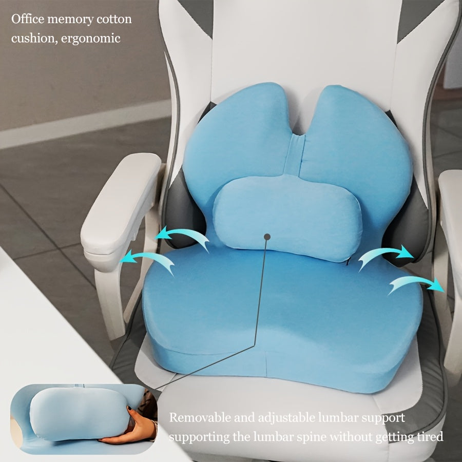 Ergonomic Memory Foam Office Chair Cushion – Lumbar Support for Car Seats, Relaxing Waist Pillow with Soft Non-Woven Fabric Cover, Prevents Collapse & Postpartum Discomfort, Available in Gray/Pink/Blue/Black