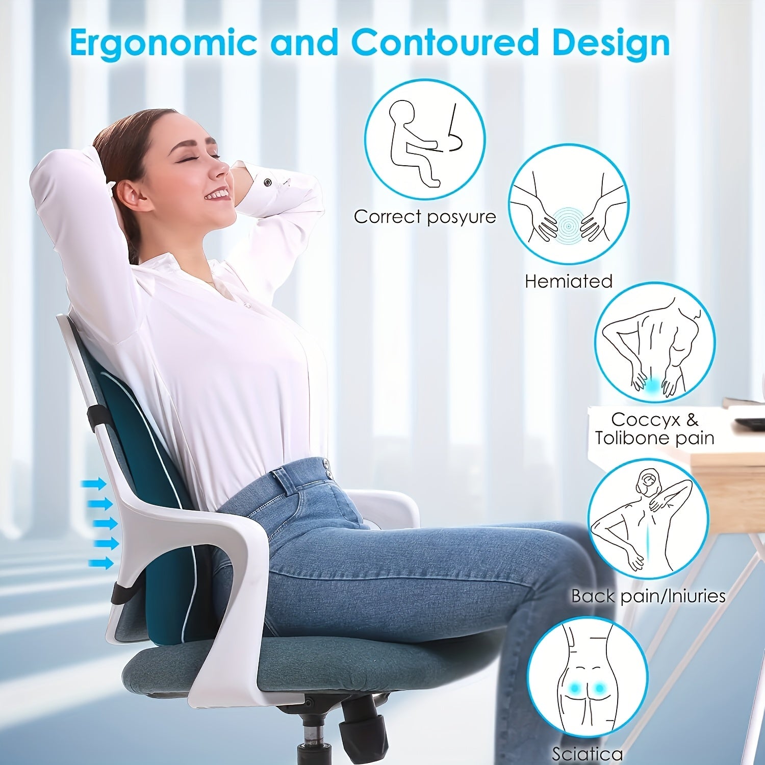 Ergonomic Lumbar Support Pillow with Dual Adjustable Straps, Memory Foam Cushion for Office Chair, Car Seat, Gaming Chair - Black, Relieves Back Pain & Improves Posture, Car Seat Comfort|Ergonomic Pillow|Memory Foam Pillow, Car Seat Cushion