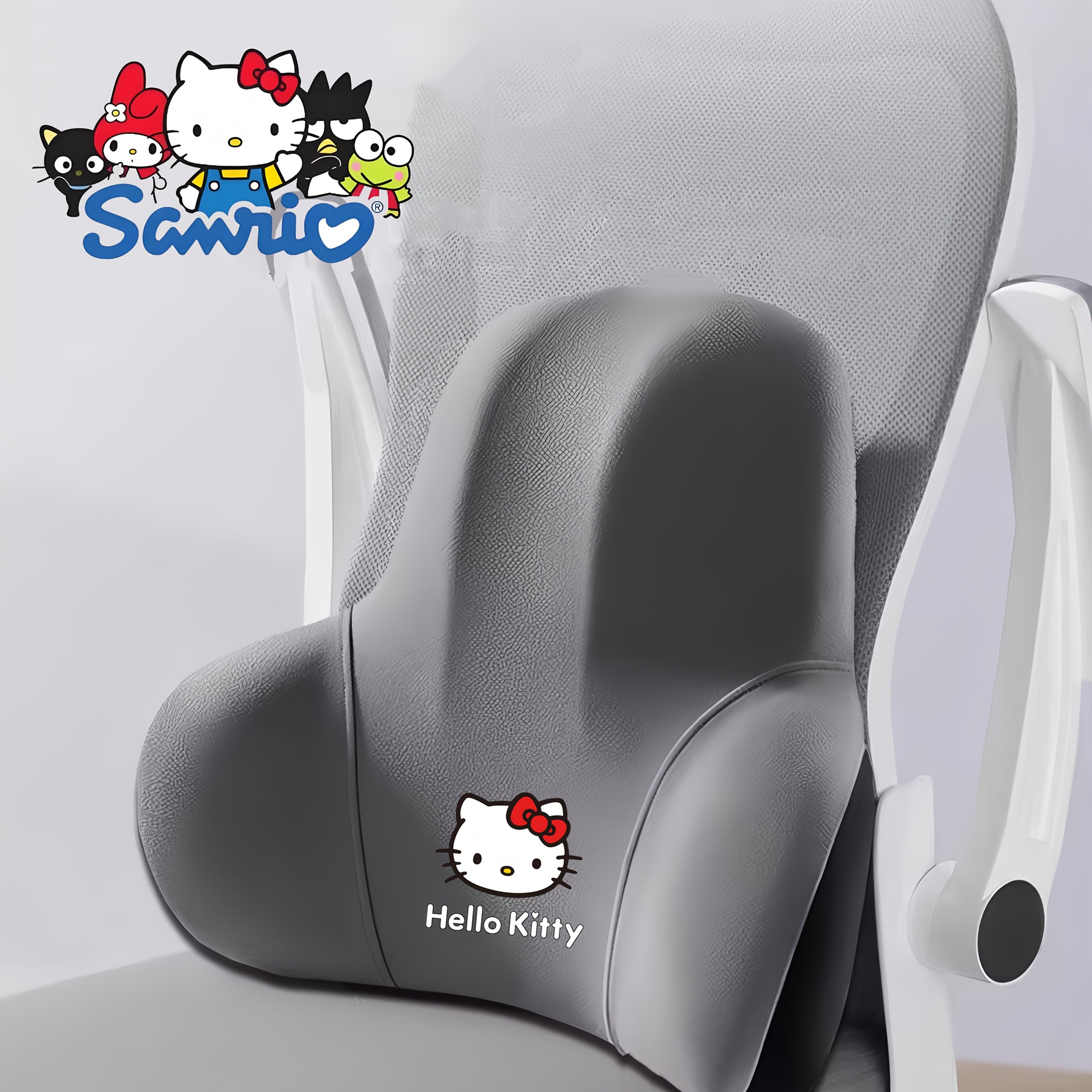 Sanrio for hello kitty Ergonomic Office Chair Cushion - Lightweight Portable Memory Foam Back Support with Contoured Design for Home Office, Car & Bed - Black, White, Pink, Blue, Grey, Chair Cushion for Office, Bedroom Comfort, Playful Character Design,