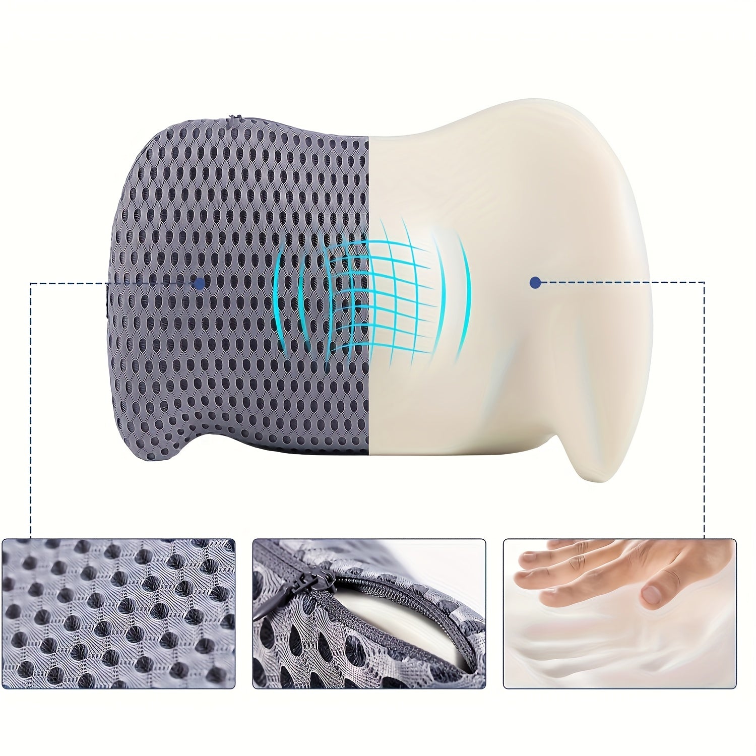 Ergonomic lumbar support pillow with adjustable seat belt - pillows for office chairs, cars, and beds, black, orthopedic design, for spinal alignment, chair pillow | ergonomic design | pillow, lumbar support pillow