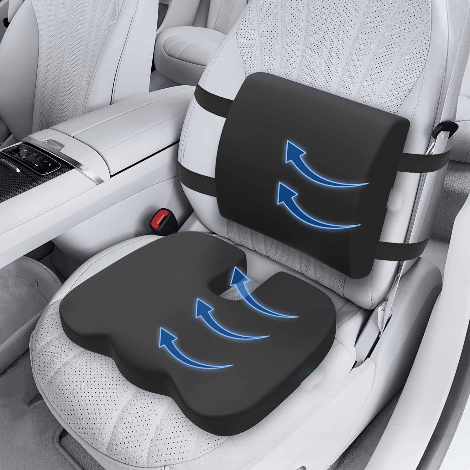 Seat Cushion with Lumbar Pad, Seat Cushion Lumbar Support Set, Polyester Comfortable Chair Cushion, Ergonomic Design, Breathable Sweatproof, for Office Home (Black)