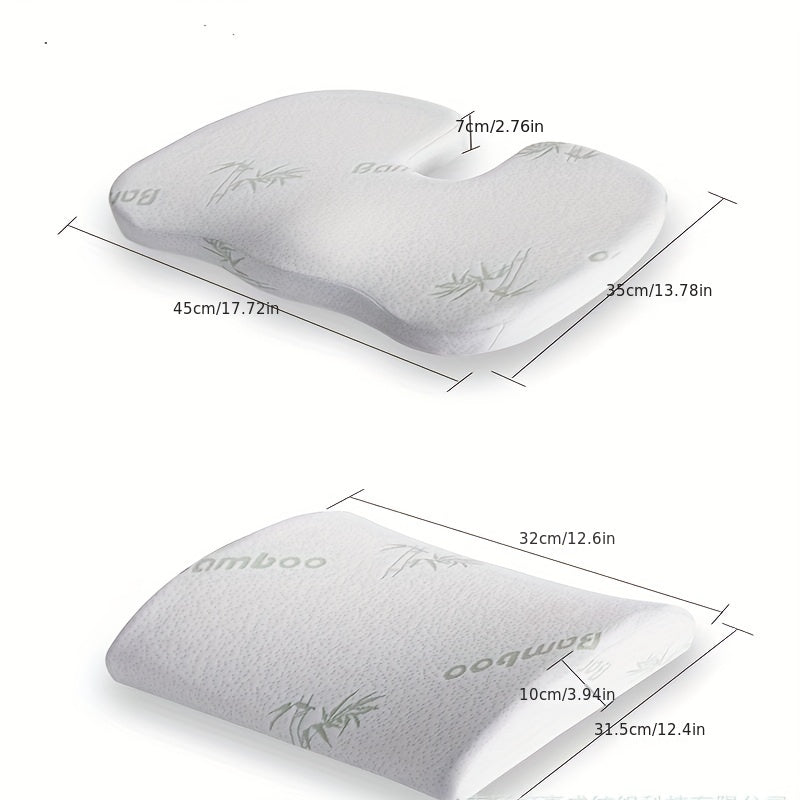 Ergonomic Memory Foam Chair Cushion Set with Lumbar Support - Thick, Height-Boosting Seat Pad for Office, Study & Bedroom Use - White