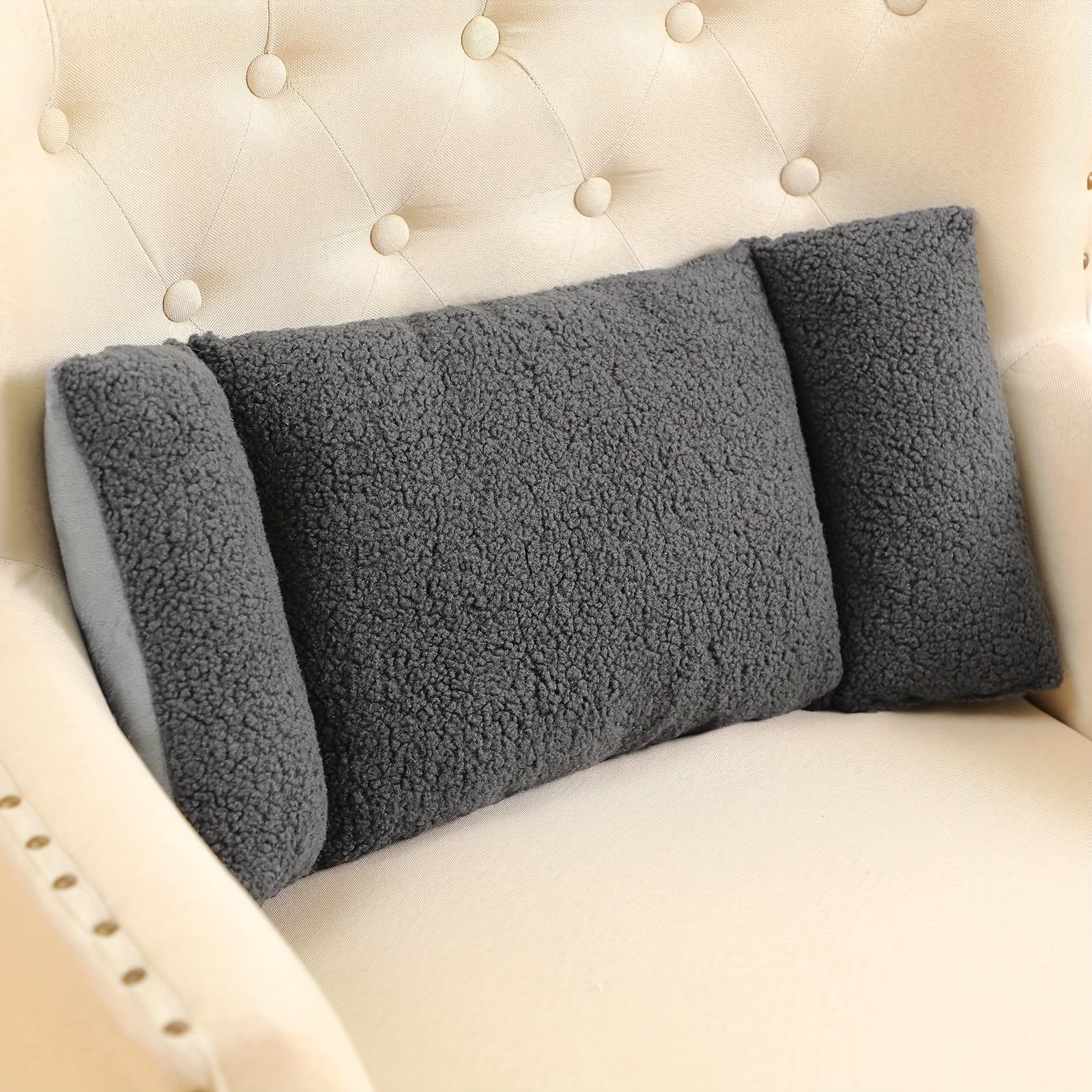 3-Gear Waist Support Pillow for Office Chairs and Sofas - Soft Polyester Knot Back Pad, Designed for Hand Washing, Grey, 3-Gear Adjustable Sitting Comfort Pillow, Home or Office Use