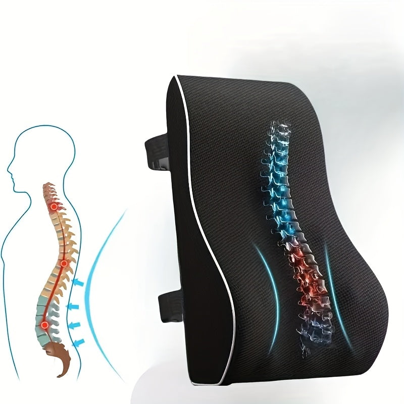 Ergonomic Lumbar Support Pillow with Dual Adjustable Straps, Memory Foam Cushion for Office Chair, Car Seat, Gaming Chair - Black, Relieves Back Pain & Improves Posture, Car Seat Comfort|Ergonomic Pillow|Memory Foam Pillow, Car Seat Cushion