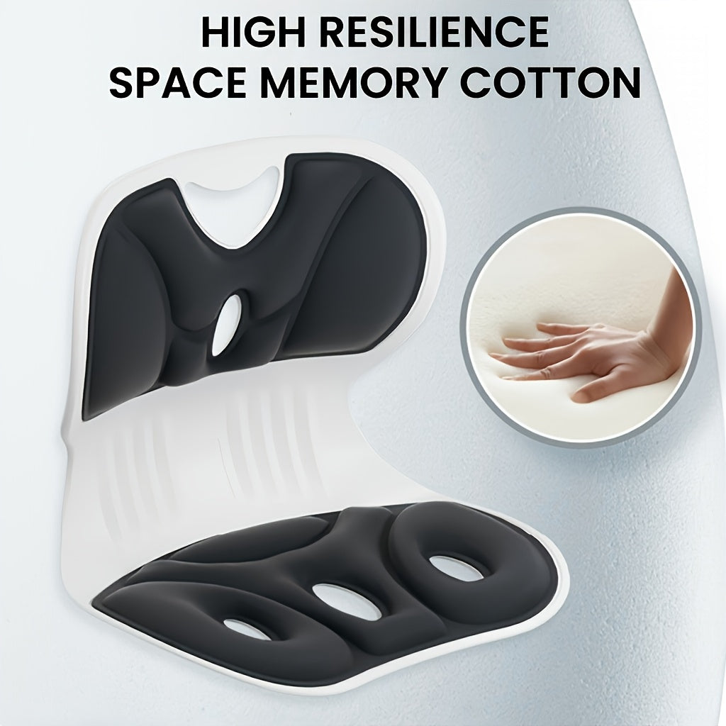 Ergonomic Lumbar Support Pillow - Anti-Fatigue Back Cushion for Study & TV, Breathable Washable Nylon Cover, Multi-Purpose Non-Electric Seat Cushion with Pressure Relief & Posture Support, Black/Gray, Posture Improvement, Modern Design, Durable
