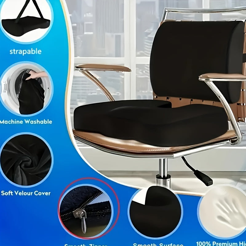 Seat Cushion with Lumbar Pad, Seat Cushion Lumbar Support Set, Polyester Comfortable Chair Cushion, Ergonomic Design, Breathable Sweatproof, for Office Home (Black)