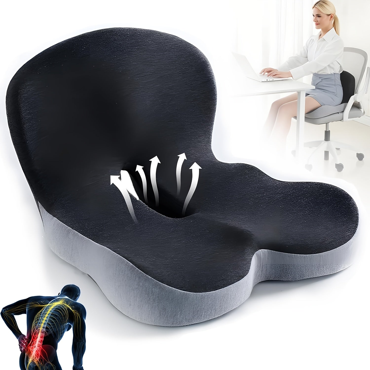 Ergonomic Back Support Seat Cushion - Soft, Supportive Office Chair & Gaming Chair Pad for Long Hours of Sitting, Driving, and Desk Work - Perfect Gift for Back-to-School Season, Black, Backrest Cushion, Comfortable Seating, Contoured Design, Durable