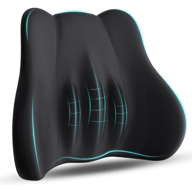 Ergonomic Memory Foam Lumbar Support Cushion for Office Chair & Car Seat - Breathable Washable Grey Contour Design, Posture Corrector & Back Relief, Backrest for Sitting, Contoured Shape, Breathable Material