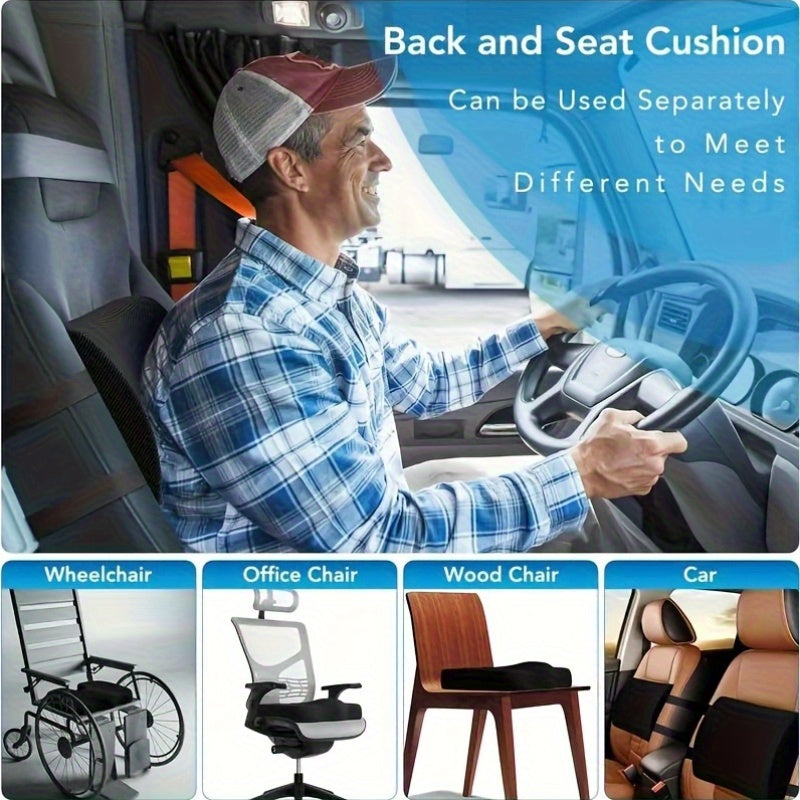 Seat Cushion, Lumbar Support Pillow With Adjustable Strap, Chair Cushions For Adjustable Shoulder Strap Back Support, With Washable Cover Memory Foam For Car, Travel And Wheelchair Black