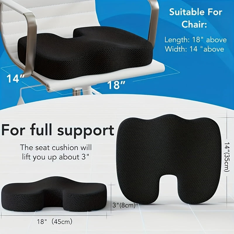 Seat Cushion, Lumbar Support Pillow With Adjustable Strap, Chair Cushions For Adjustable Shoulder Strap Back Support, With Washable Cover Memory Foam For Car, Travel And Wheelchair Black