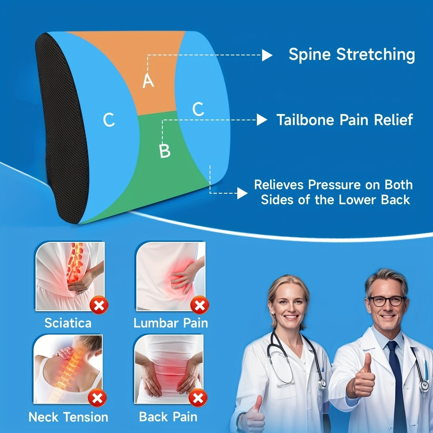 Office chair lumbar support pillow, low back support, ease back pain, ergonomic small back cushion, suitable for tables and chairs, game chairs, adjustable belt and washable pillow case
