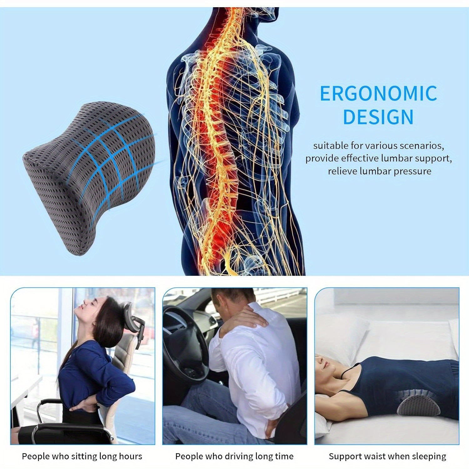 Lumbar Pillow, Lumbar Support Pillow for Office Chair and Car Seat, Back Support Pillow for Lower Back Relief, Support Cushion Back Pillow for Sleeping, Driving, Resting