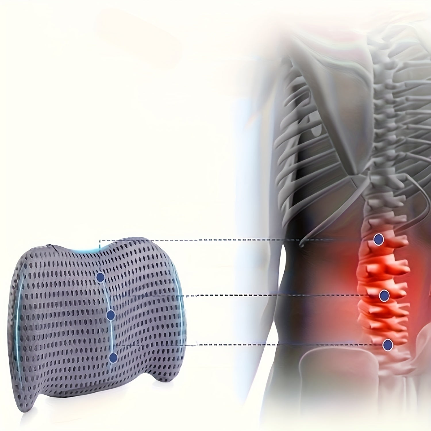 Ergonomic lumbar support pillow with adjustable seat belt - pillows for office chairs, cars, and beds, black, orthopedic design, for spinal alignment, chair pillow | ergonomic design | pillow, lumbar support pillow