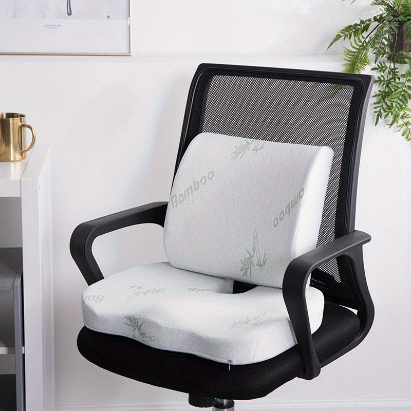 Ergonomic Memory Foam Chair Cushion Set with Lumbar Support - Thick, Height-Boosting Seat Pad for Office, Study & Bedroom Use - White