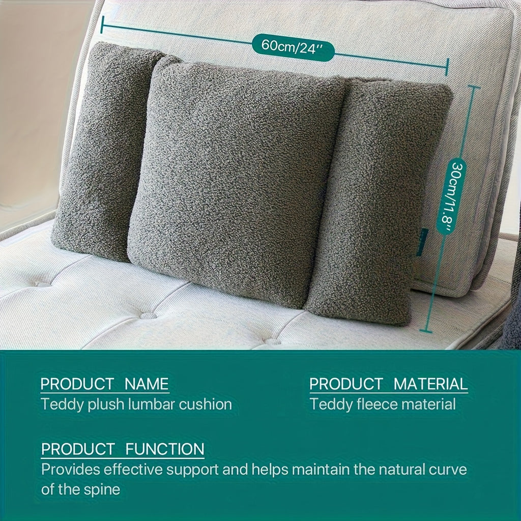 1pc, Fleece Lumbar Support Pillow, 3-Section Back Cushion for Office Chair, Comfortable Lumbar Support Pad for Car Seat and Sofa, Gaming Chair Lumbar Cushion with Washable Cover