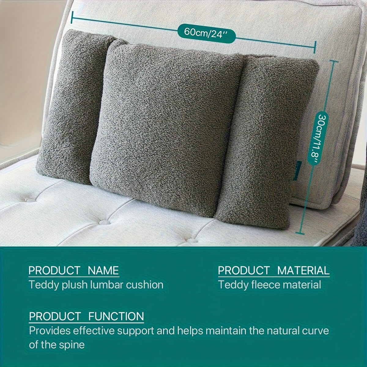 1pc, Fleece Lumbar Support Pillow, 3-Section Back Cushion for Office Chair, Comfortable Lumbar Support Pad for Car Seat and Sofa, Gaming Chair Lumbar Cushion with Washable Cover