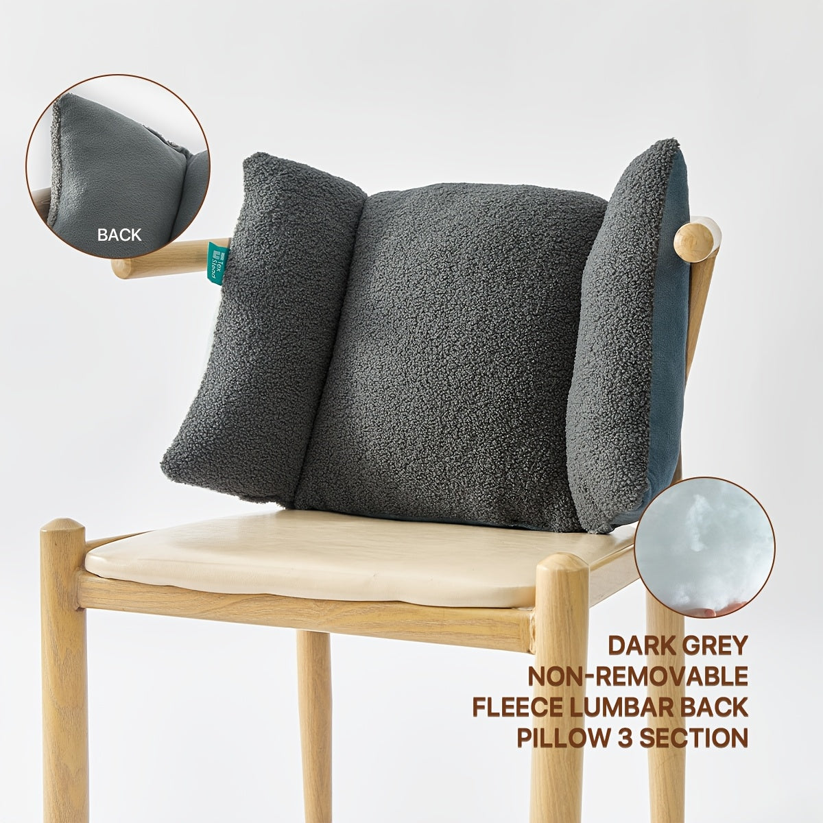 1pc, Fleece Lumbar Support Pillow, 3-Section Back Cushion for Office Chair, Comfortable Lumbar Support Pad for Car Seat and Sofa, Gaming Chair Lumbar Cushion with Washable Cover