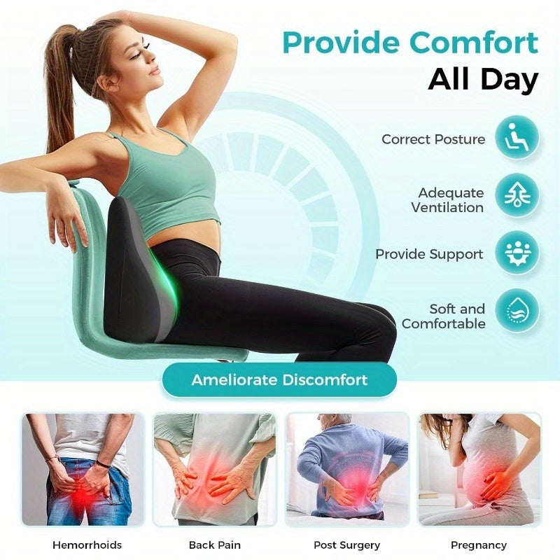 Ergonomic Memory Foam Lumbar Support Cushion for Office Chair & Car Seat - Breathable Washable Grey Contour Design, Posture Corrector & Back Relief, Backrest for Sitting, Contoured Shape, Breathable Material