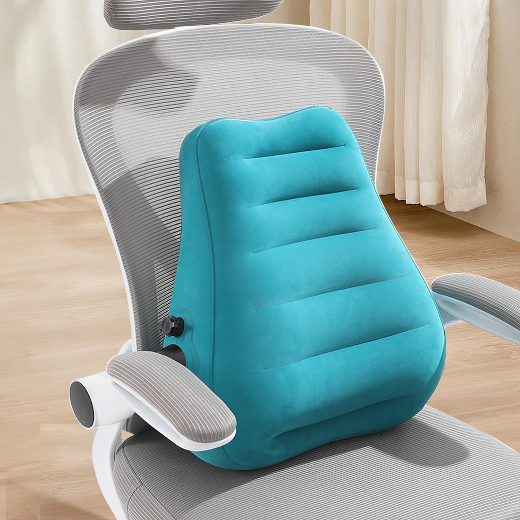 Teal Inflatable Lumbar Support Pillow - Ergonomic Travel Cushion with Pressure Relief Design for Long-Distance Flights, High-Speed Trains & Office Use - Washable Synthetic Fiber Cover, All-Season Comfort, Flight Comfort Accessory | Snug Fit Design,