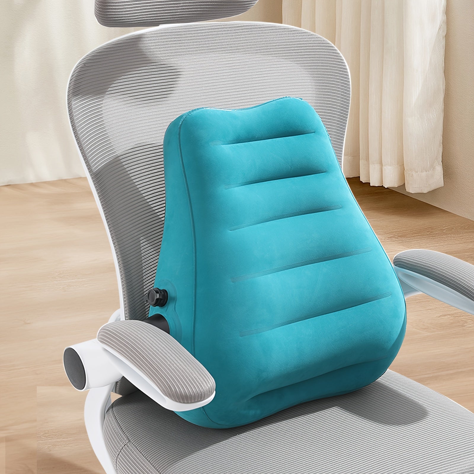 Teal Inflatable Lumbar Support Pillow - Ergonomic Travel Cushion with Pressure Relief Design for Long-Distance Flights, High-Speed Trains & Office Use - Washable Synthetic Fiber Cover, All-Season Comfort, Flight Comfort Accessory | Snug Fit Design,
