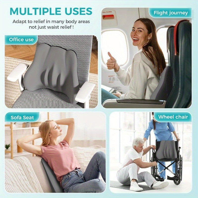 Ergonomic Memory Foam Lumbar Support Cushion for Office Chair & Car Seat - Breathable Washable Grey Contour Design, Posture Corrector & Back Relief, Backrest for Sitting, Contoured Shape, Breathable Material