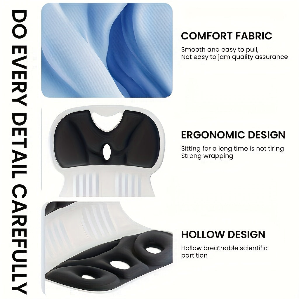 Ergonomic Lumbar Support Pillow - Anti-Fatigue Back Cushion for Study & TV, Breathable Washable Nylon Cover, Multi-Purpose Non-Electric Seat Cushion with Pressure Relief & Posture Support, Black/Gray, Posture Improvement, Modern Design, Durable