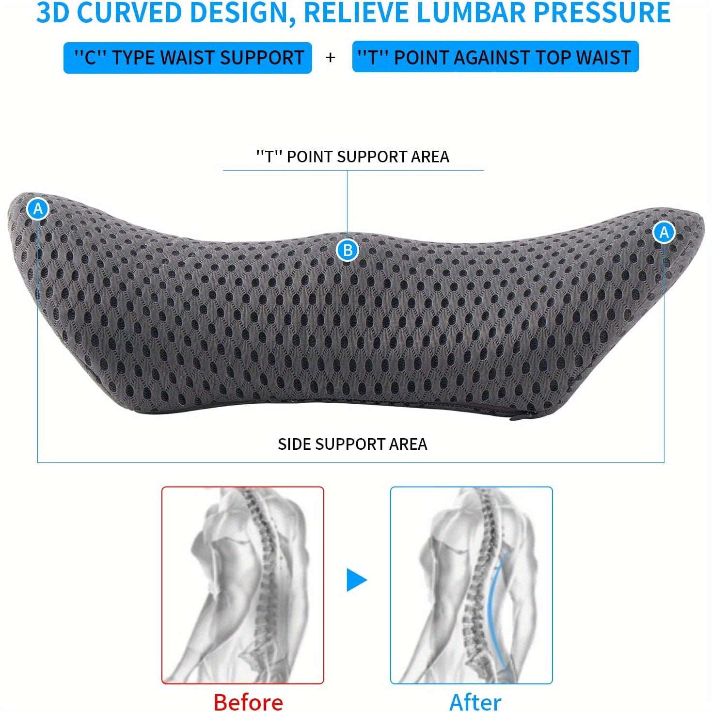 Lumbar Pillow, Lumbar Support Pillow for Office Chair and Car Seat, Back Support Pillow for Lower Back Relief, Support Cushion Back Pillow for Sleeping, Driving, Resting